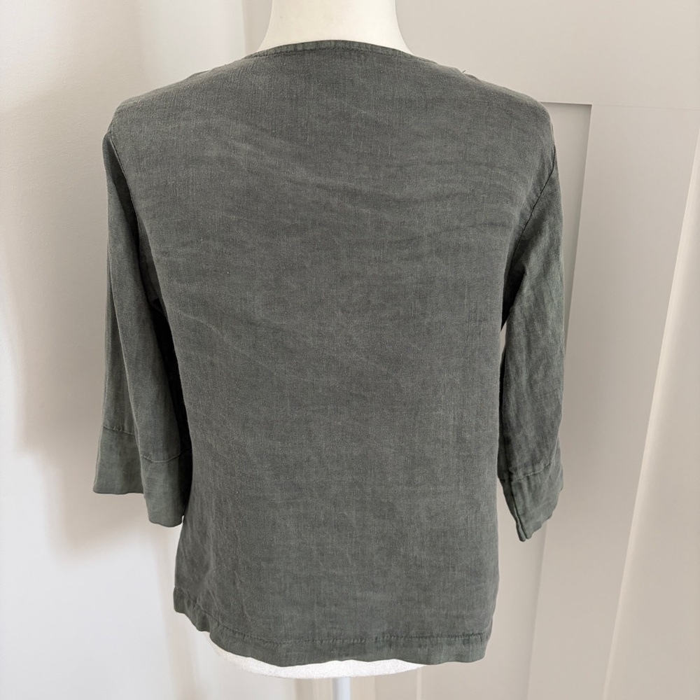 Viola Borghi Italy Linen Jacket Womens S Green Lagenlook Lightweight Button*F5 - Picture 3 of 3